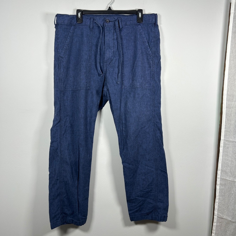 Levi's Batallion Utility Pants Men's 34x32 Blue Cotton Linen Blend Drawstring